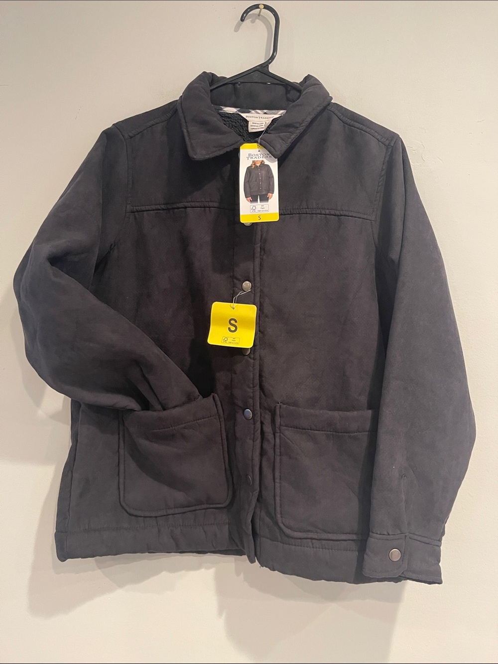 NWT Boston Traders Women's Faux Suede Trucker Jacket Gray Small